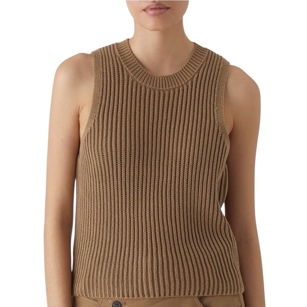 CLOSED Sweater Women XS Tan Nutmeg Cotton Ribbed Knit Sleeveless Top‎ Preppy